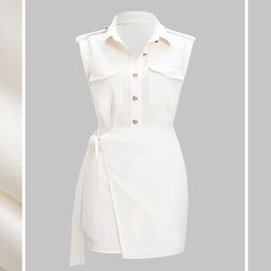 NWT! Linen Chic White Button-Down Mini Dress Metallic button pocket linen Dress